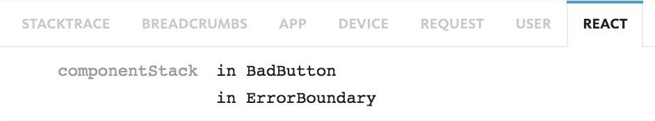 React error information in the dashboard